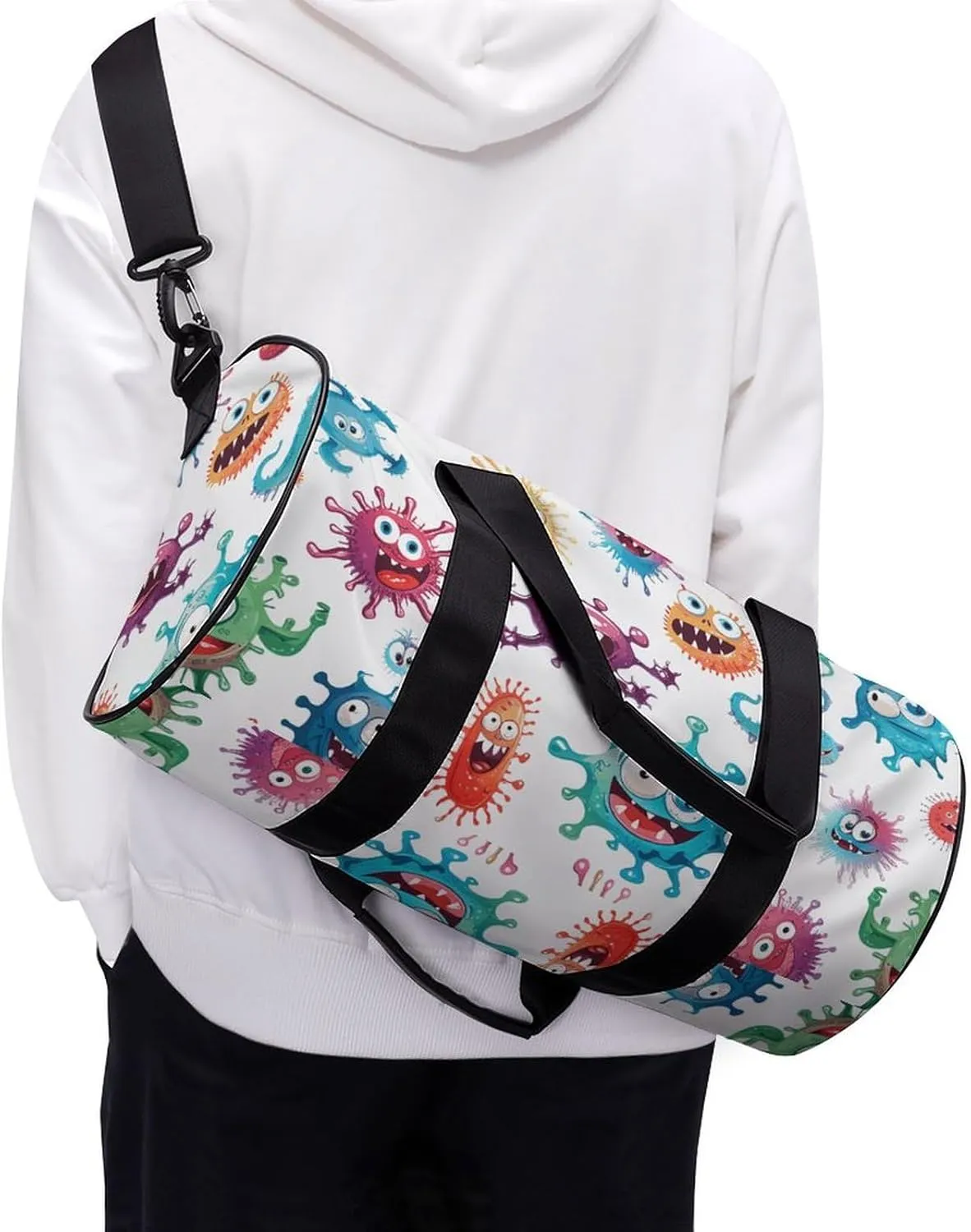 Travel Duffel Bag for Men And Women,Cartoon Bacteria Pattern Waterproof Sports Fitness Bag Portable Travel Duffel Bag