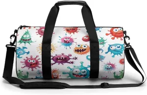 Travel Duffel Bag for Men And Women,Cartoon Bacteria Pattern Waterproof Sports Fitness Bag Portable Travel Duffel Bag