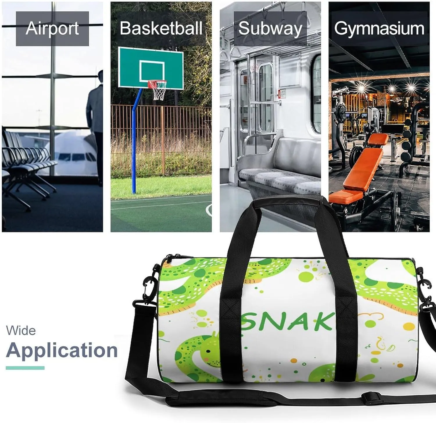 Travel Duffel Bag for Men And Women,Cartoon Snake Pattern Waterproof Sports Fitness Bag Portable Travel Duffel Bag