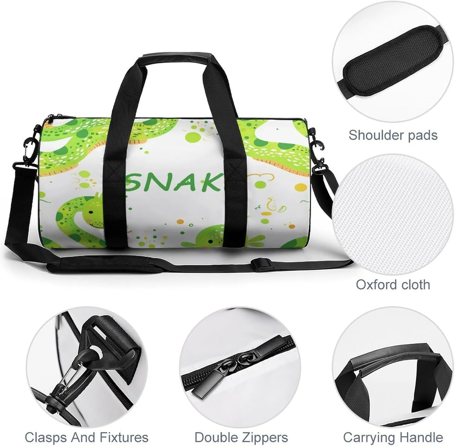 Travel Duffel Bag for Men And Women,Cartoon Snake Pattern Waterproof Sports Fitness Bag Portable Travel Duffel Bag