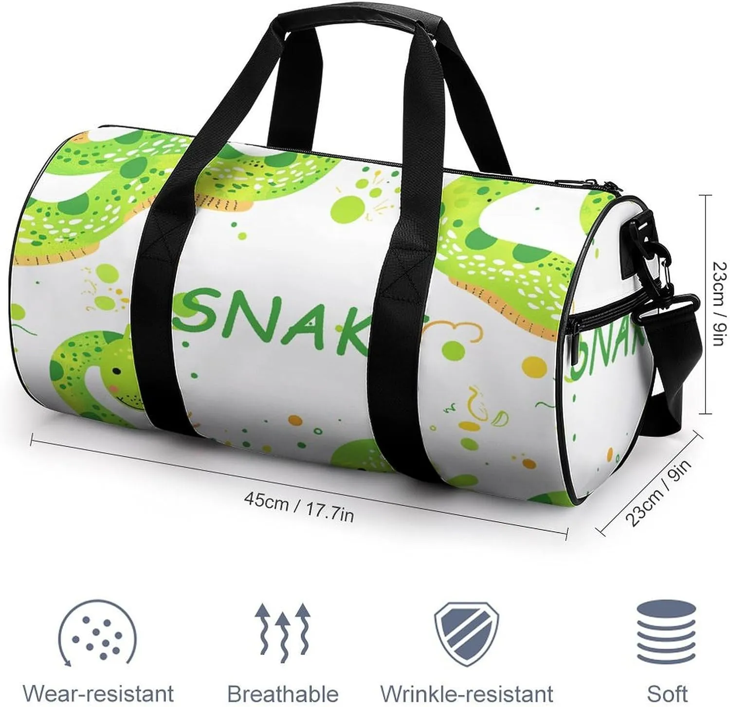Travel Duffel Bag for Men And Women,Cartoon Snake Pattern Waterproof Sports Fitness Bag Portable Travel Duffel Bag
