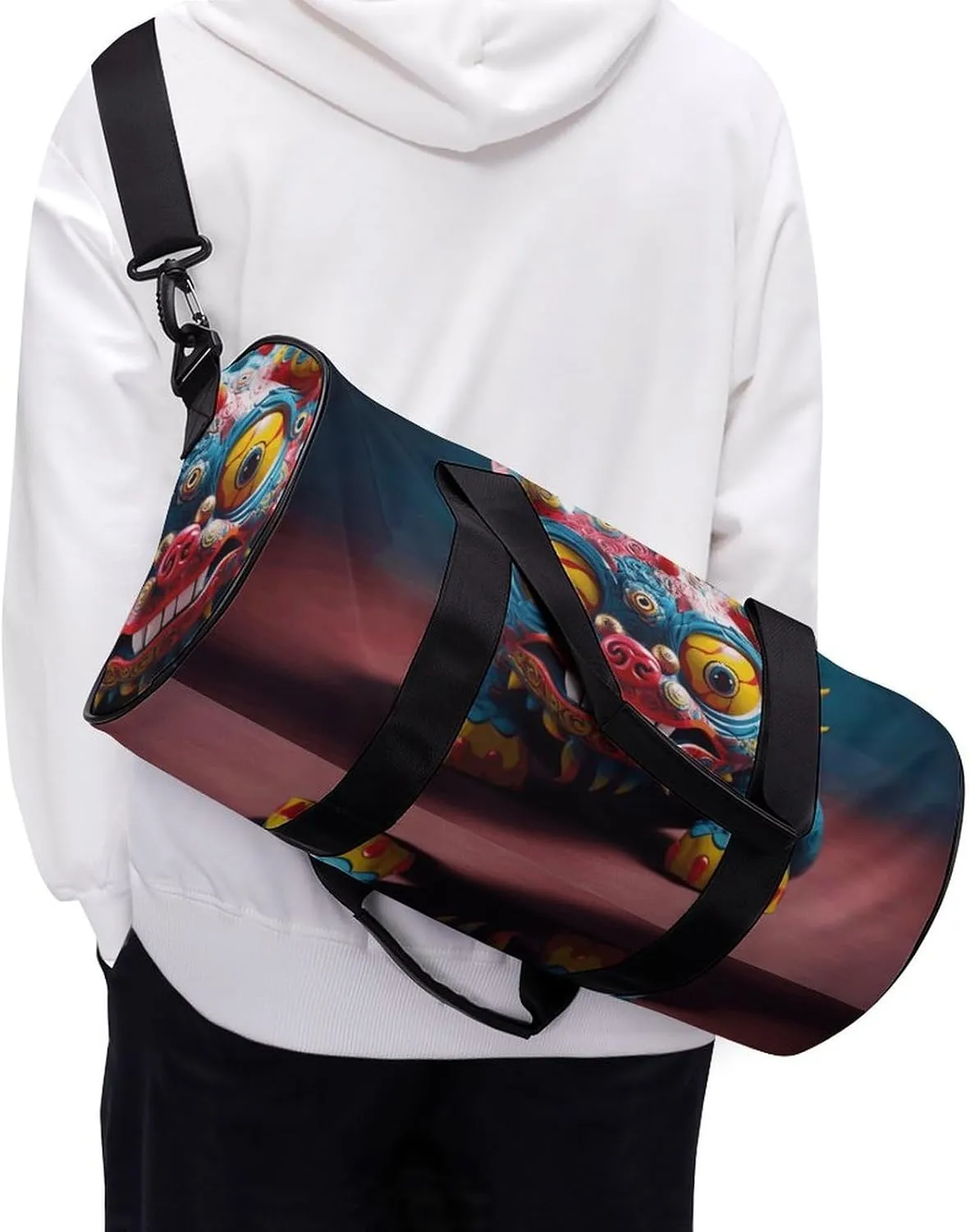 Travel Duffel Bag for Men And Women,Chinese Lion Waterproof Sports Fitness Bag Portable Travel Duffel Bag