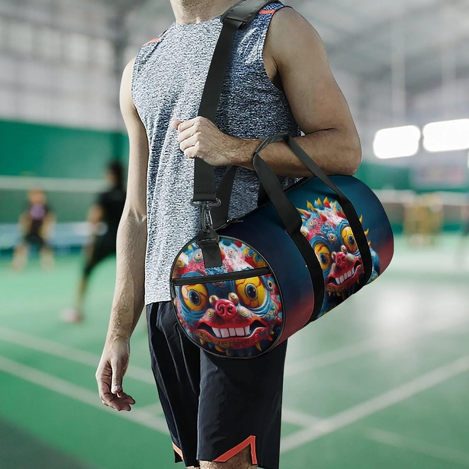 Travel Duffel Bag for Men And Women,Chinese Lion Waterproof Sports Fitness Bag Portable Travel Duffel Bag