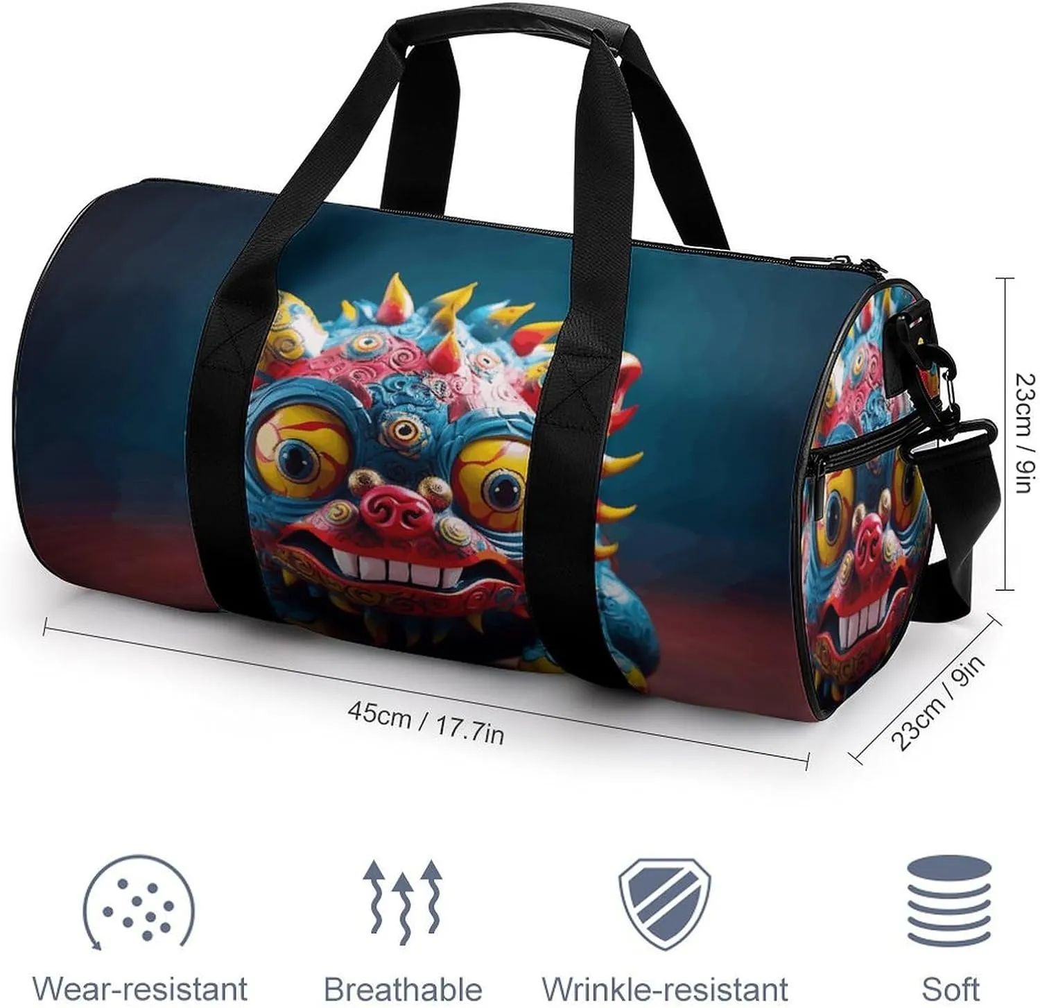 Travel Duffel Bag for Men And Women,Chinese Lion Waterproof Sports Fitness Bag Portable Travel Duffel Bag
