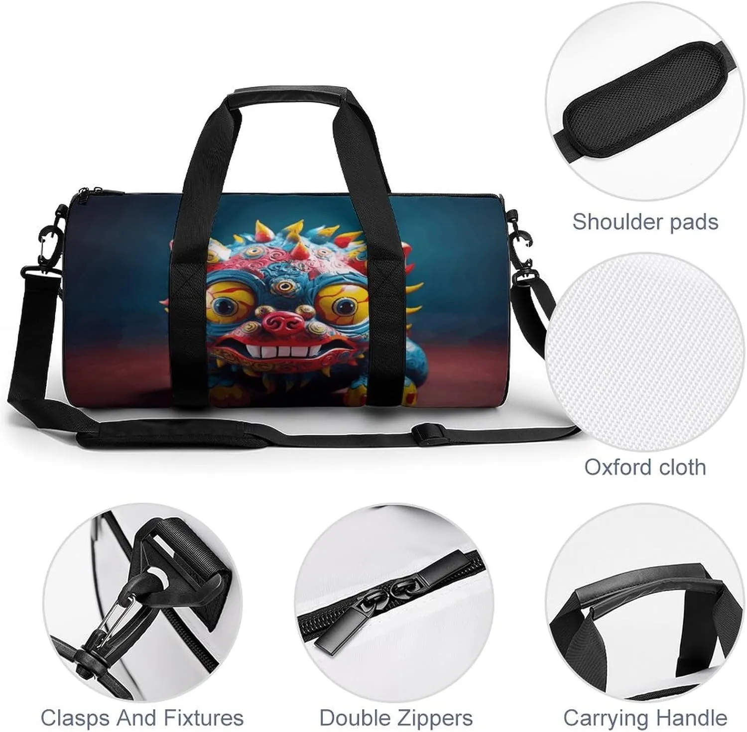 Travel Duffel Bag for Men And Women,Chinese Lion Waterproof Sports Fitness Bag Portable Travel Duffel Bag