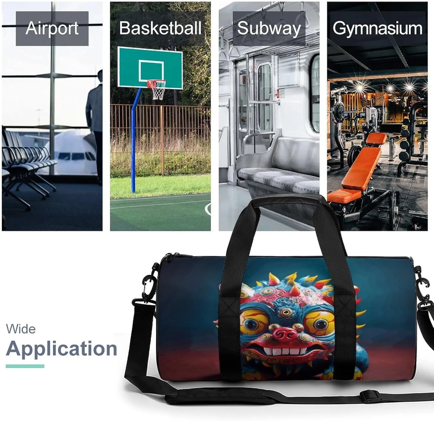 Travel Duffel Bag for Men And Women,Chinese Lion Waterproof Sports Fitness Bag Portable Travel Duffel Bag