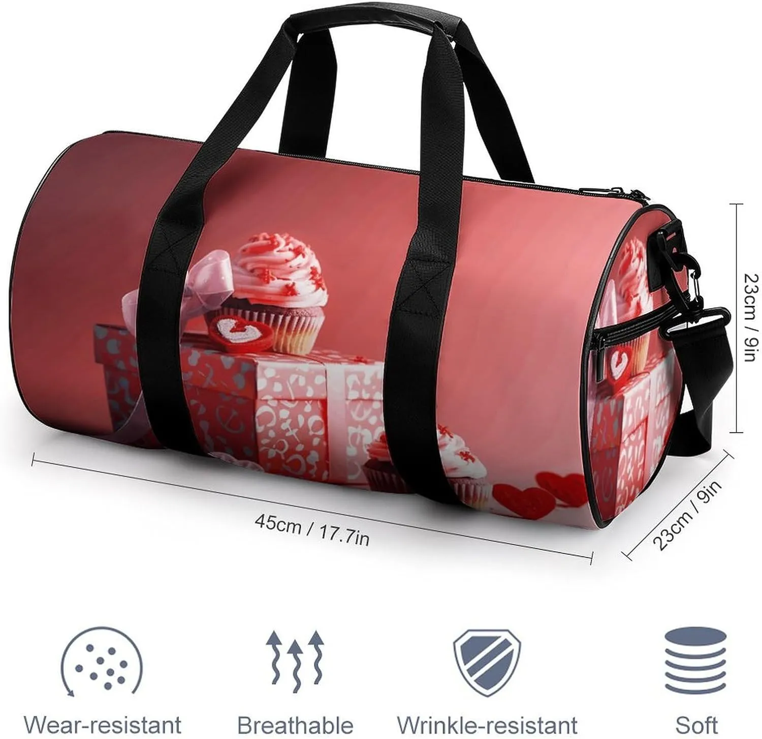 Travel Duffel Bag for Men And Women,Cupcakes And Gifts Waterproof Sports Fitness Bag Portable Travel Duffel Bag