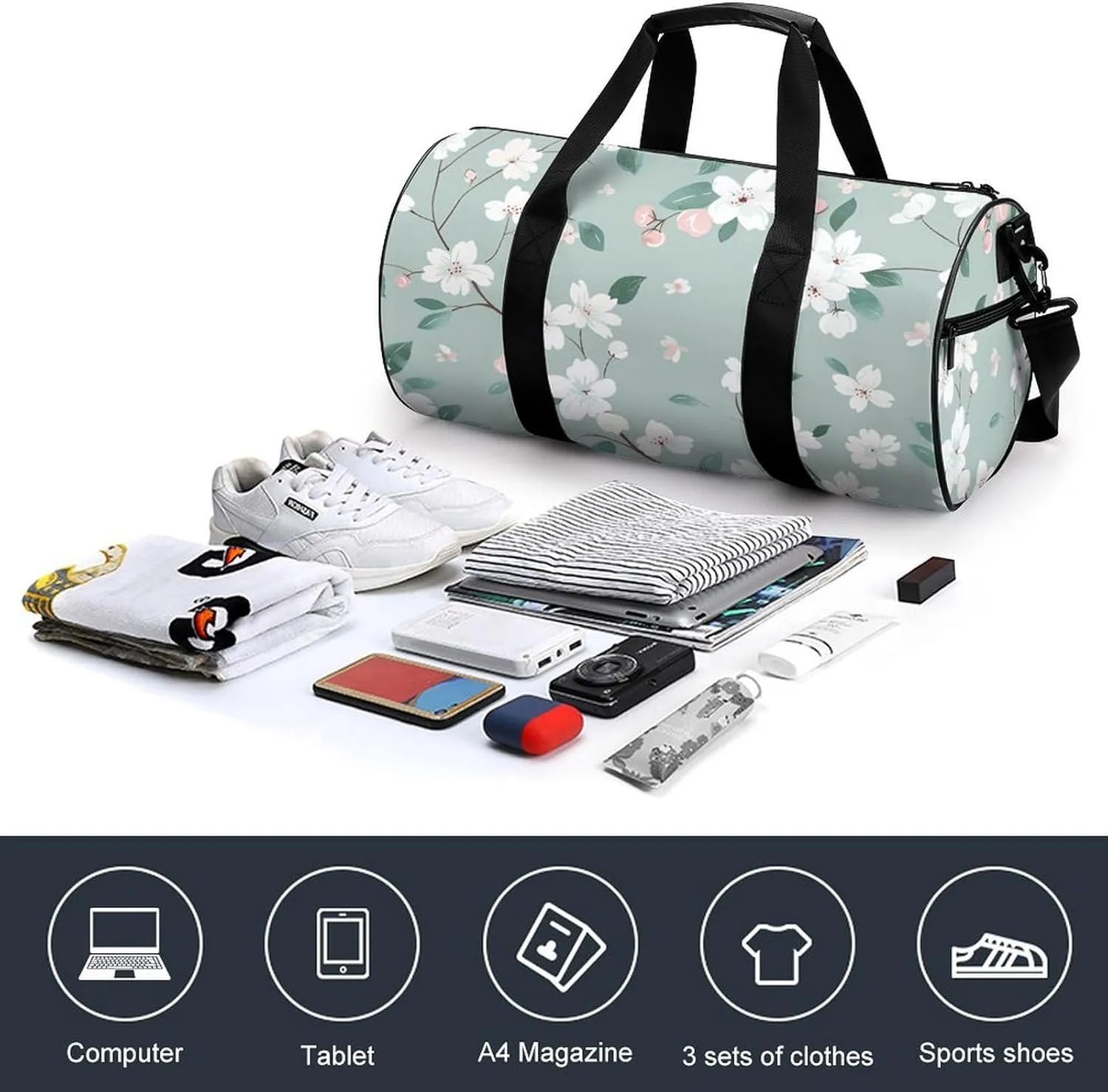 Travel Duffel Bag for Men And Women,Green Tree Pattern Waterproof Sports Fitness Bag Portable Travel Duffel Bag