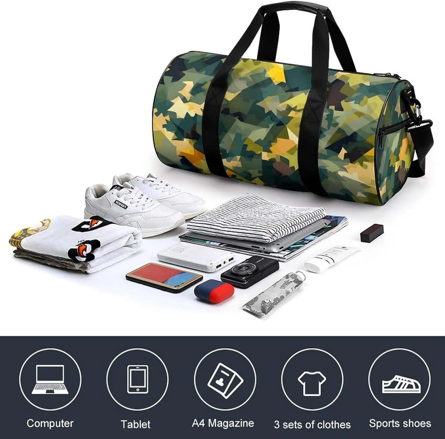 Travel Duffel Bag for Men And Women,Painting Style Pattern Waterproof Sports Fitness Bag Portable Travel Duffel Bag