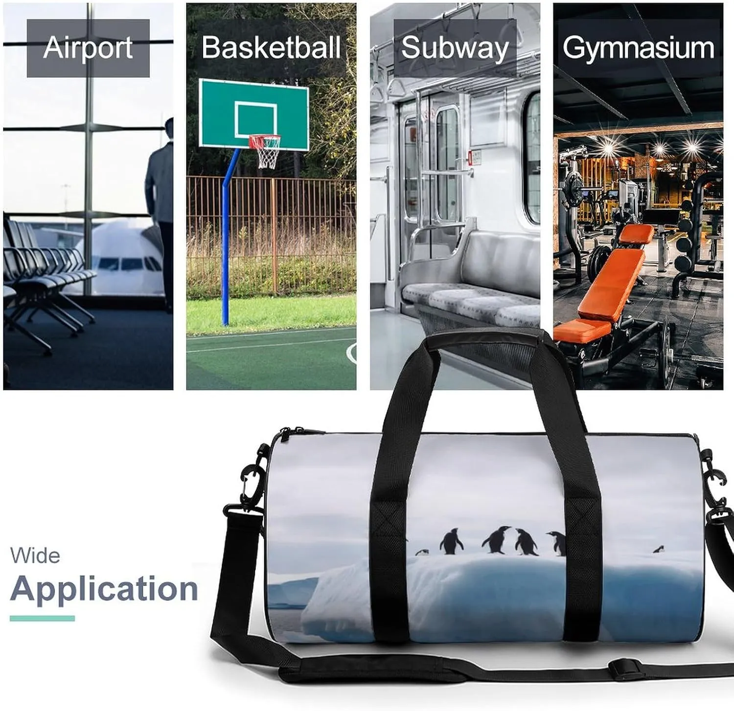 Travel Duffel Bag for Men And Women,Penguins on The Iceberg Waterproof Sports Fitness Bag Portable Travel Duffel Bag