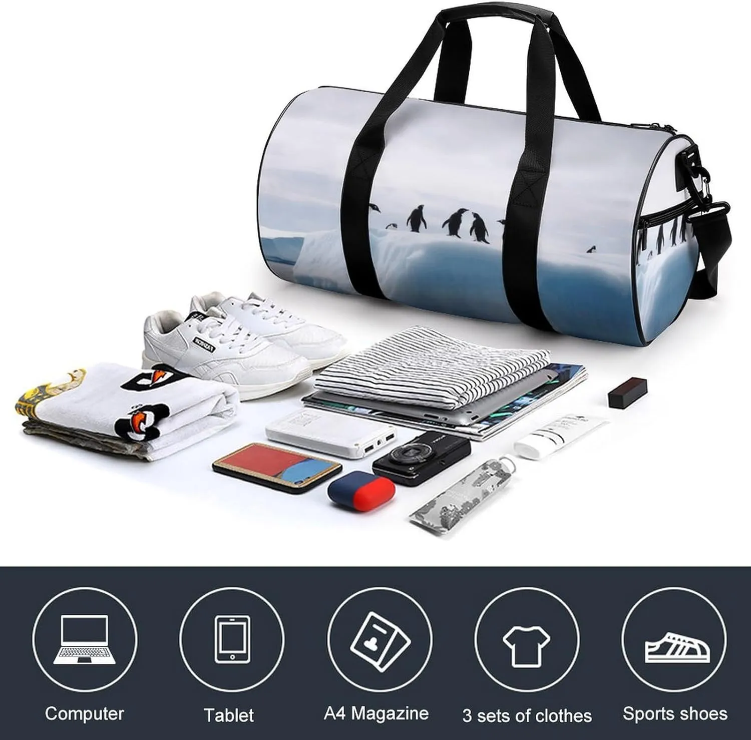 Travel Duffel Bag for Men And Women,Penguins on The Iceberg Waterproof Sports Fitness Bag Portable Travel Duffel Bag
