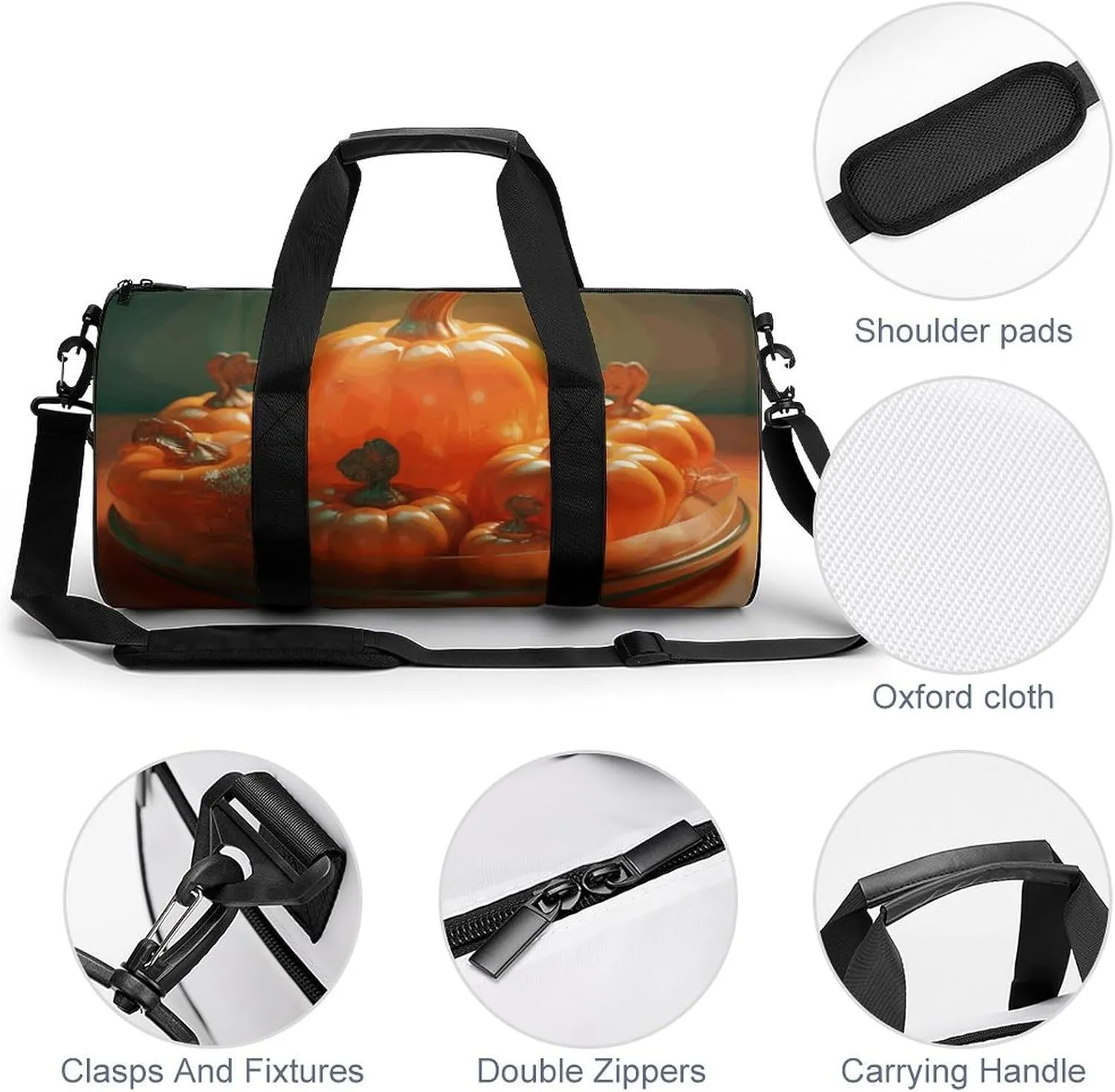 Travel Duffel Bag for Men And Women,Pumpkin on Background Waterproof Sports Fitness Bag Portable Travel Duffel Bag
