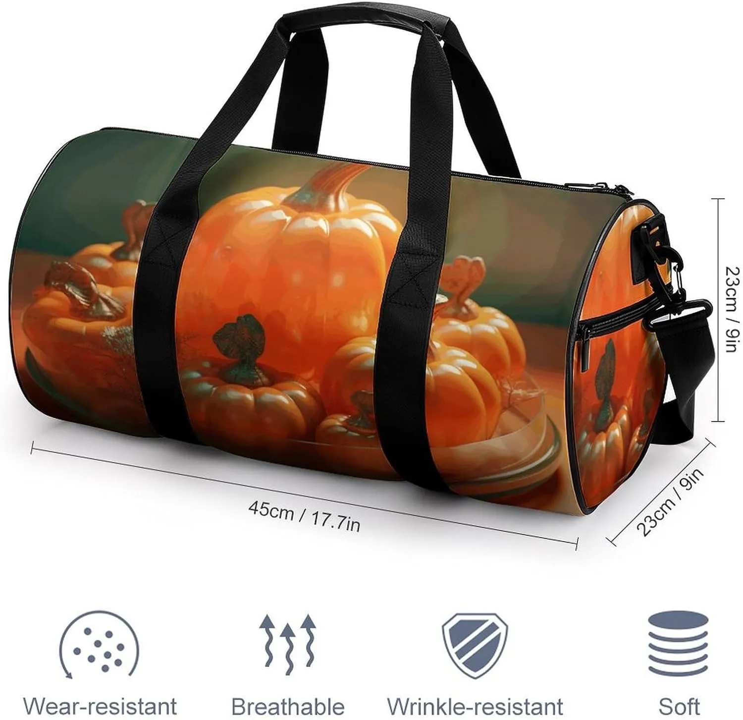 Travel Duffel Bag for Men And Women,Pumpkin on Background Waterproof Sports Fitness Bag Portable Travel Duffel Bag