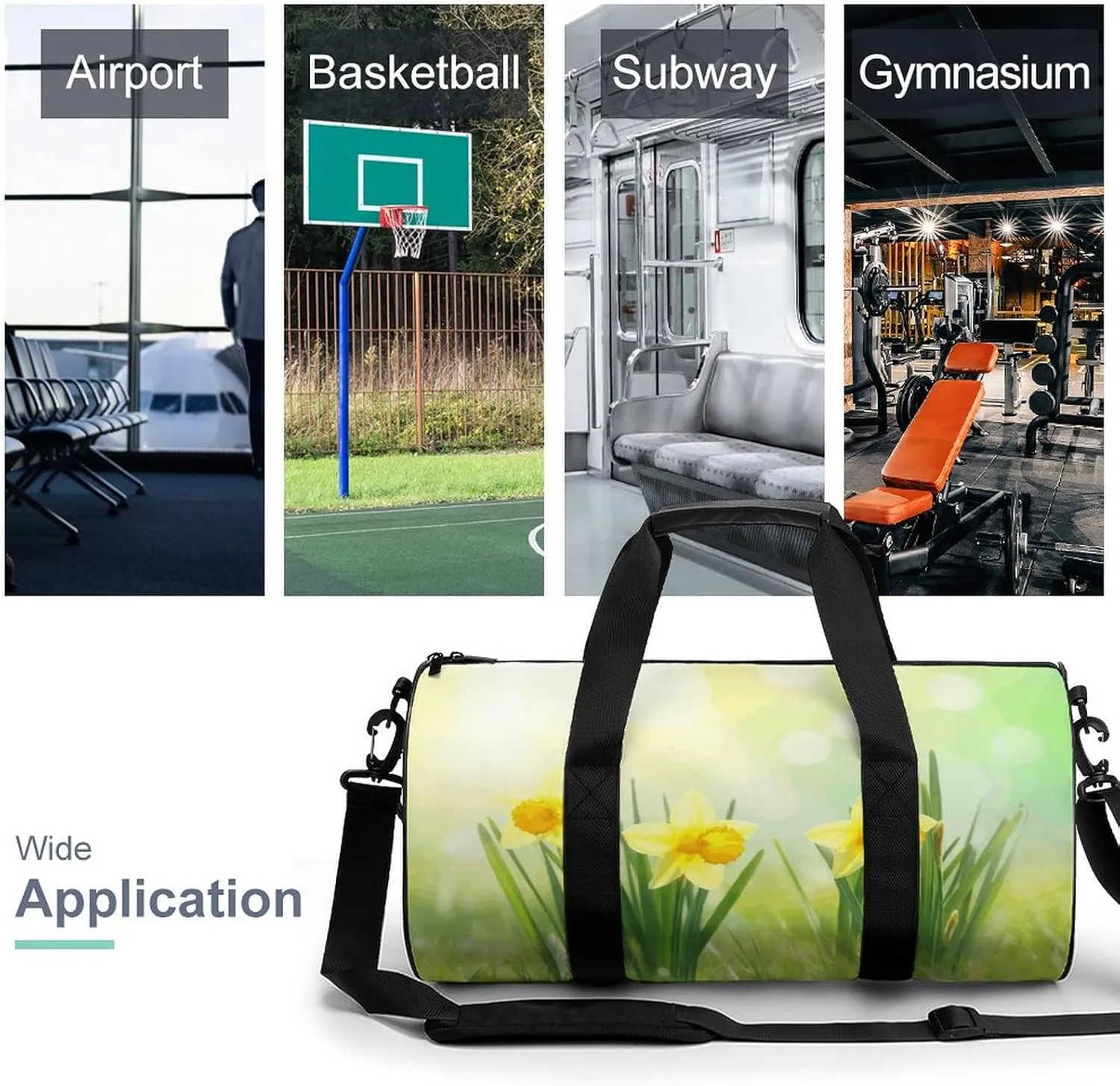 Travel Duffel Bag for Men And Women,Three Yellow Daffodils Waterproof Sports Fitness Bag Portable Travel Duffel Bag