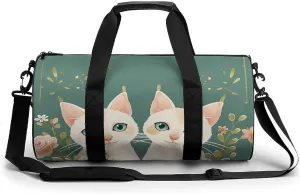 Travel Duffel Bag for Men And Women,Two Cats And Flowers Waterproof Sports Fitness Bag Portable Travel Duffel Bag