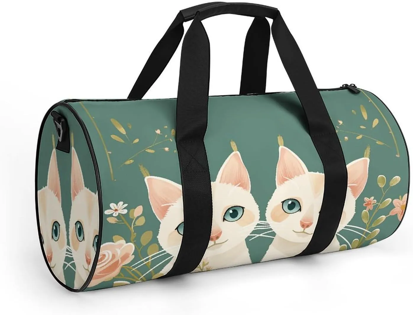 Travel Duffel Bag for Men And Women,Two Cats And Flowers Waterproof Sports Fitness Bag Portable Travel Duffel Bag