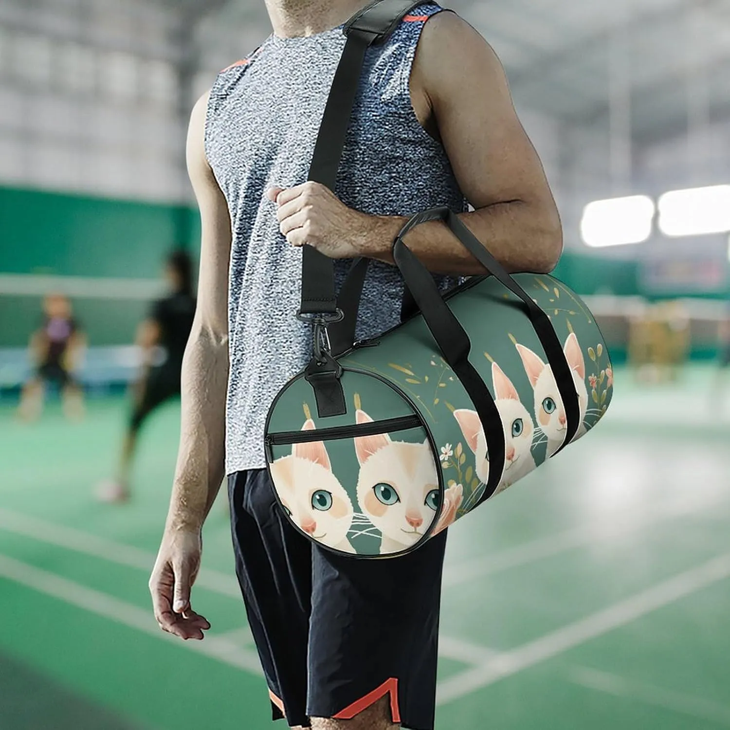Travel Duffel Bag for Men And Women,Two Cats And Flowers Waterproof Sports Fitness Bag Portable Travel Duffel Bag