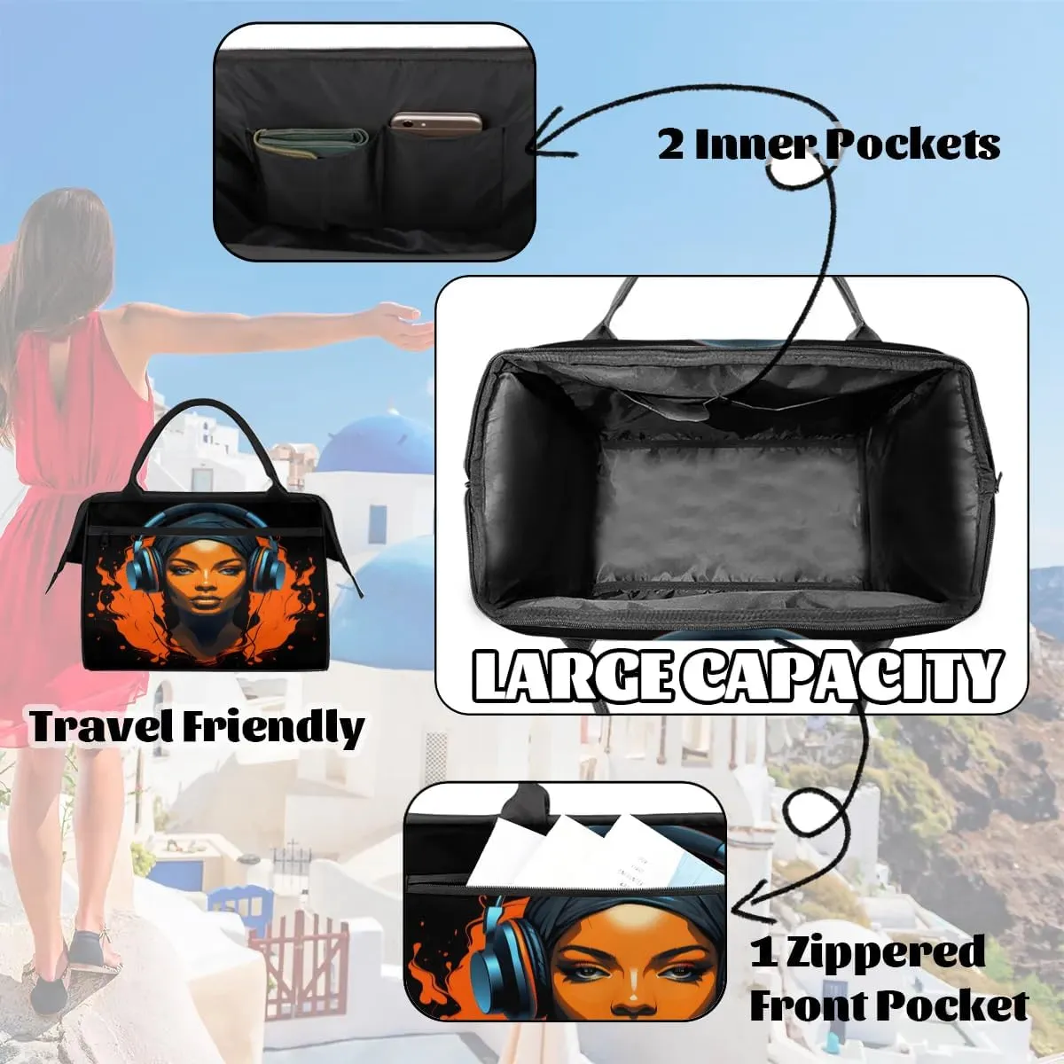 Travel Duffel Bag for Women, African Girl Portrait Weekender Overnight Bag Carry on Beach Swim Bags Dance Bag Airlines Approved Personal Item Travel Bag for Yoga, Sports, Hospital