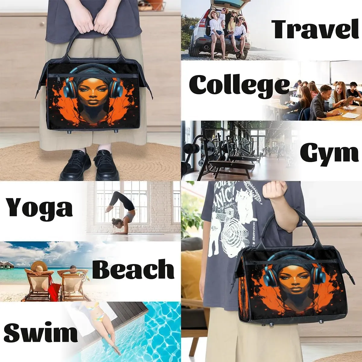 Travel Duffel Bag for Women, African Girl Portrait Weekender Overnight Bag Carry on Beach Swim Bags Dance Bag Airlines Approved Personal Item Travel Bag for Yoga, Sports, Hospital