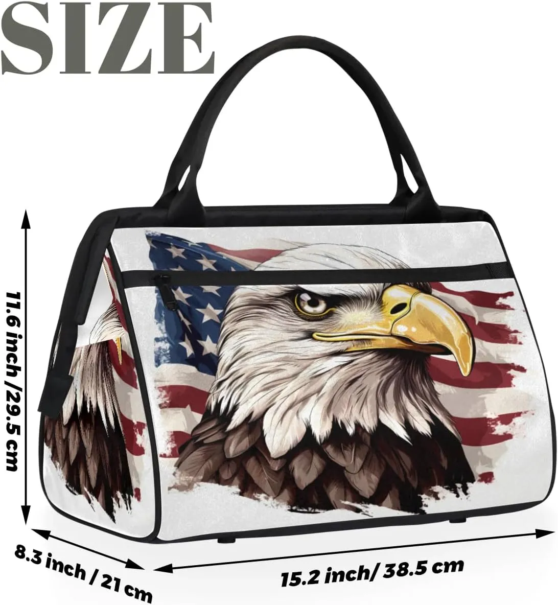 Travel Duffel Bag for Women, American Flag Eagle Weekender Overnight Bag Carry on Beach Swim Bags Dance Bag Airlines Approved Personal Item Travel Bag for Yoga, Sports, Hospital