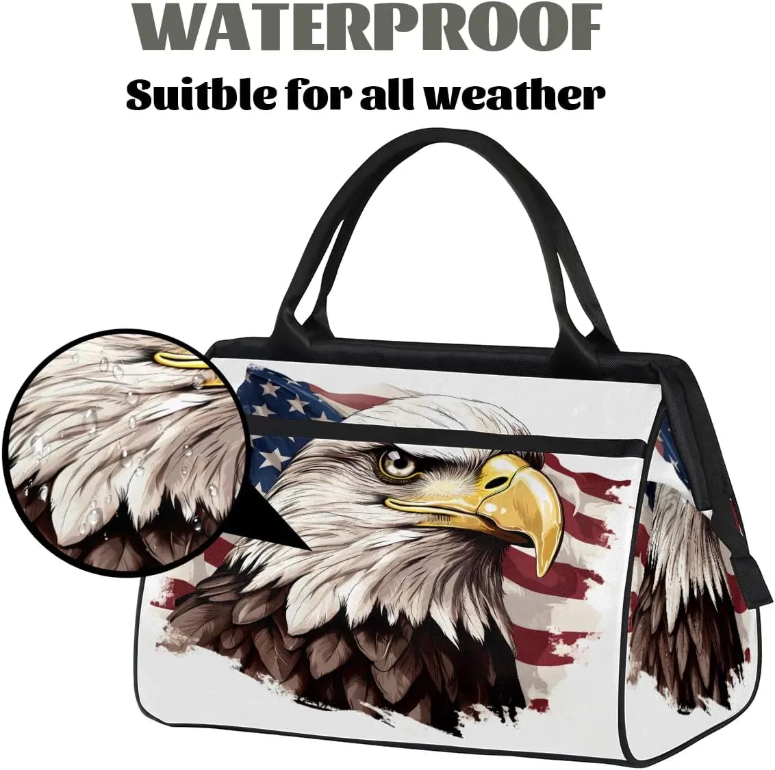 Travel Duffel Bag for Women, American Flag Eagle Weekender Overnight Bag Carry on Beach Swim Bags Dance Bag Airlines Approved Personal Item Travel Bag for Yoga, Sports, Hospital