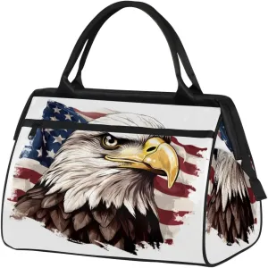 Travel Duffel Bag for Women, American Flag Eagle Weekender Overnight Bag Carry on Beach Swim Bags Dance Bag Airlines Approved Personal Item Travel Bag for Yoga, Sports, Hospital
