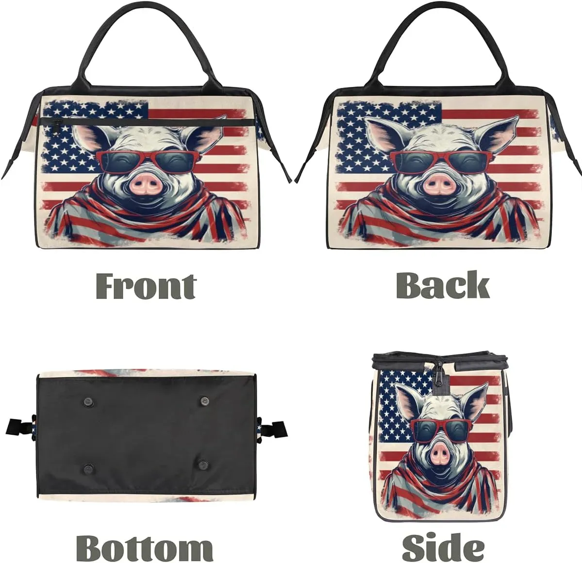 Travel Duffel Bag for Women, American Flag Pig Weekender Overnight Bag Carry on Beach Swim Bags Dance Bag Airlines Approved Personal Item Travel Bag for Yoga, Sports, Hospital