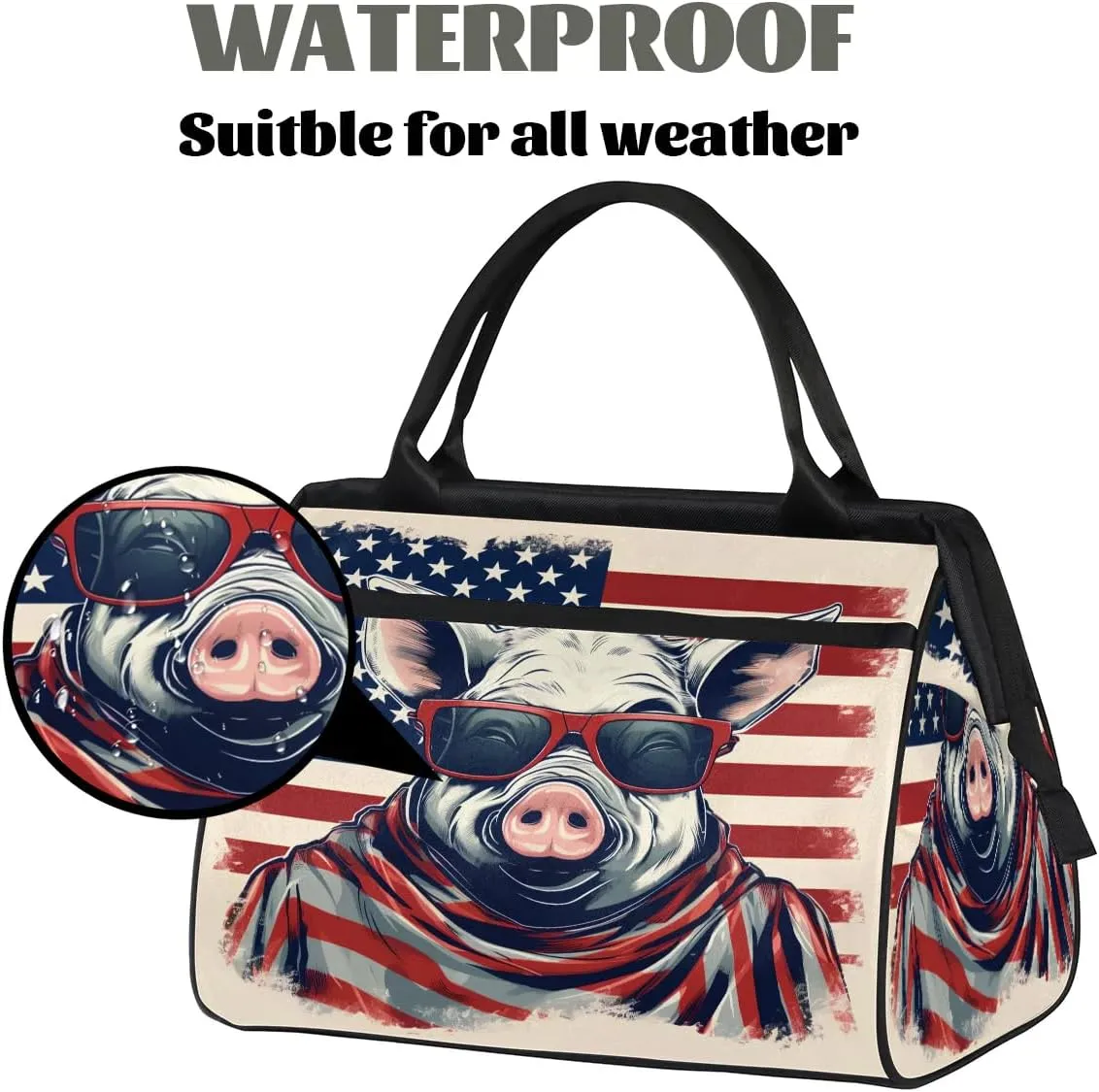 Travel Duffel Bag for Women, American Flag Pig Weekender Overnight Bag Carry on Beach Swim Bags Dance Bag Airlines Approved Personal Item Travel Bag for Yoga, Sports, Hospital