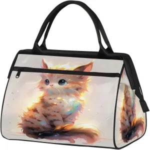 Travel Duffel Bag for Women, Cute Animals Cat Weekender Overnight Bag Carry on Beach Swim Bags Dance Bag Airlines Approved Personal Item Travel Bag for Yoga, Sports, Hospital