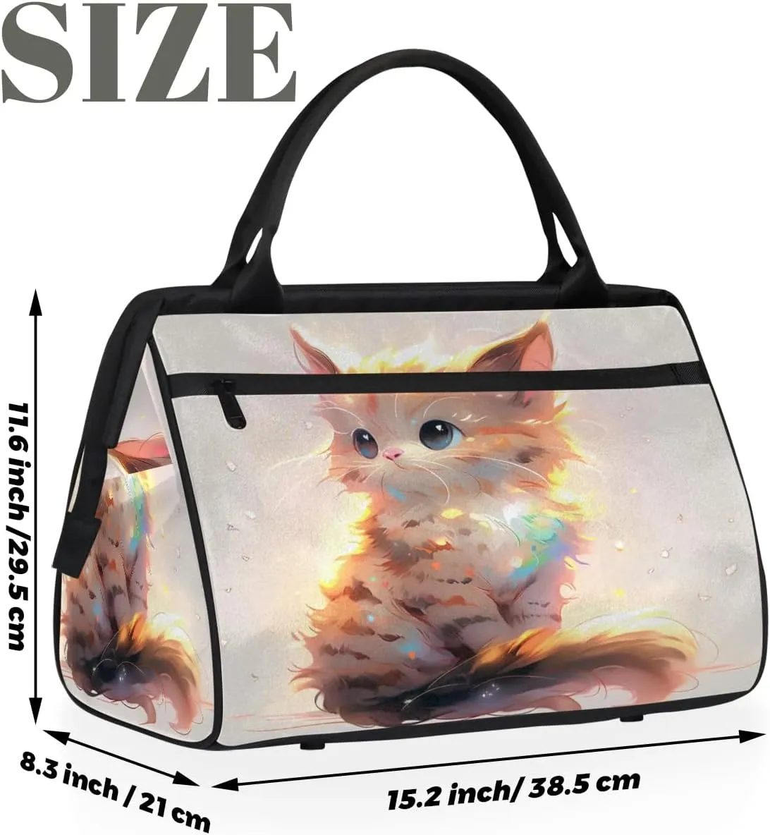 Travel Duffel Bag for Women, Cute Animals Cat Weekender Overnight Bag Carry on Beach Swim Bags Dance Bag Airlines Approved Personal Item Travel Bag for Yoga, Sports, Hospital