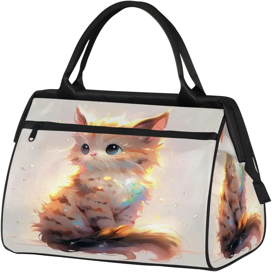 Travel Duffel Bag for Women, Cute Animals Cat Weekender Overnight Bag Carry on Beach Swim Bags Dance Bag Airlines Approved Personal Item Travel Bag for Yoga, Sports, Hospital