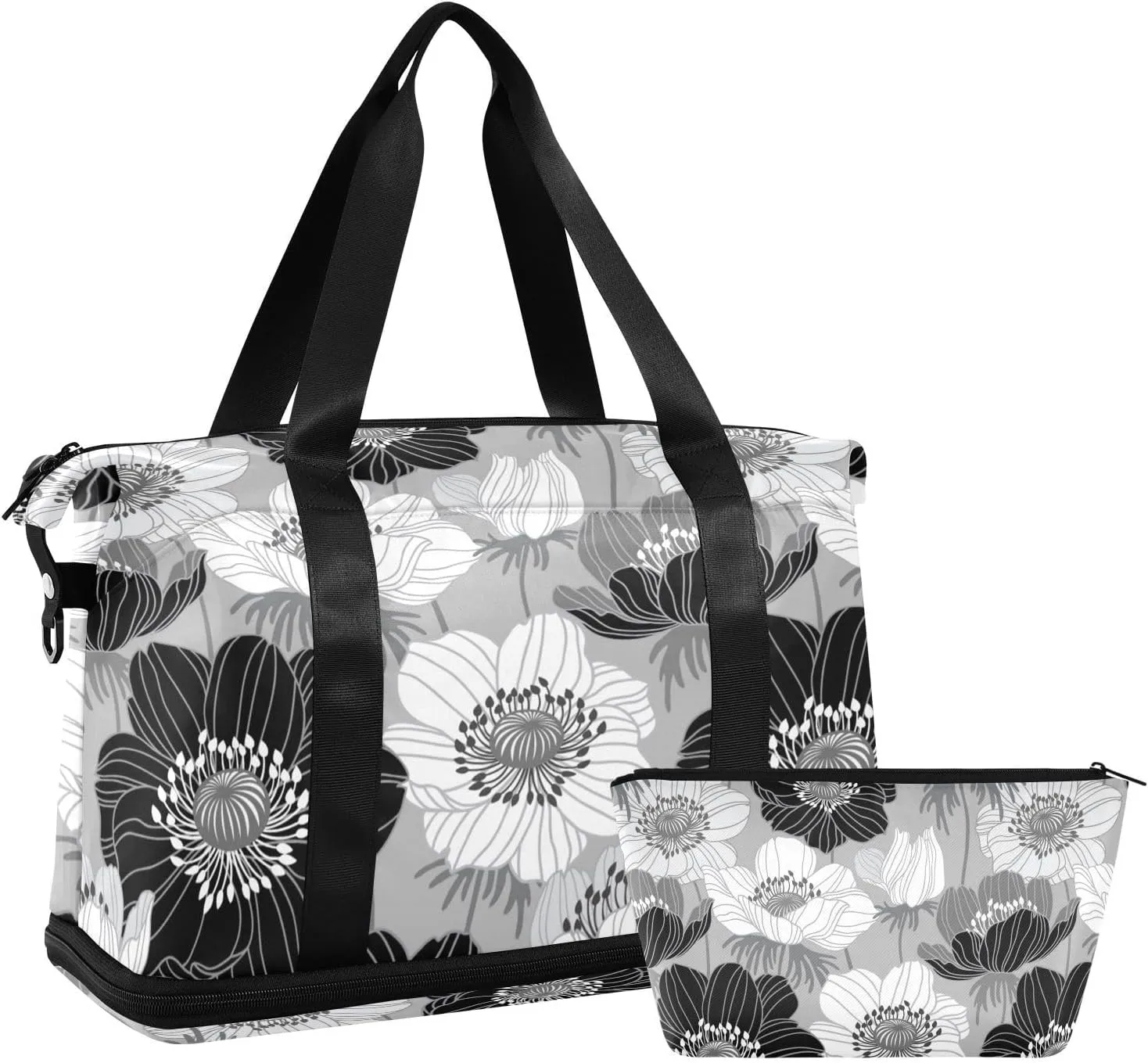 Travel Duffel Bag for Women Men Floral Pattern with Anemones Weekender Overnight Bags with Shoe Compartments Gym Duffel Bag with Toiletry Bag for Travel Sport Yoga 17 Inch