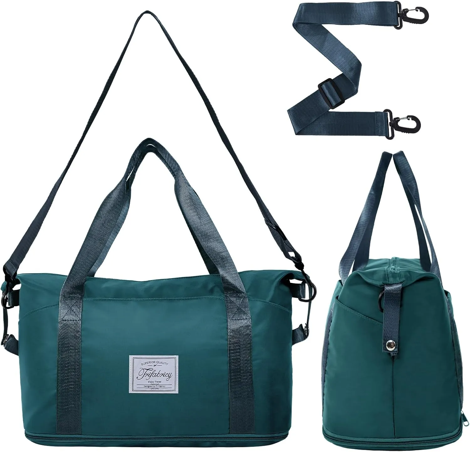 Travel Duffel Bag - Large Shoulder Weekender Overnight Bag, Carry on Bag with Wet Pocket, Waterproof Expandable Duffel Bag with Trolley Sleeve, Sports Tote Gym Bag for Women, Peacock blue