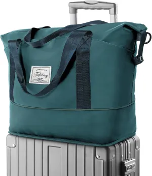 Travel Duffel Bag - Large Shoulder Weekender Overnight Bag, Carry on Bag with Wet Pocket, Waterproof Expandable Duffel Bag with Trolley Sleeve, Sports Tote Gym Bag for Women, Peacock blue