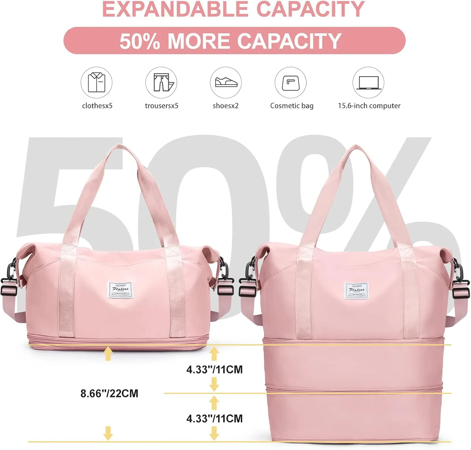 Travel Duffel Bag, Sports Tote Gym Bag, Shoulder Weekender Overnight Bag for Women