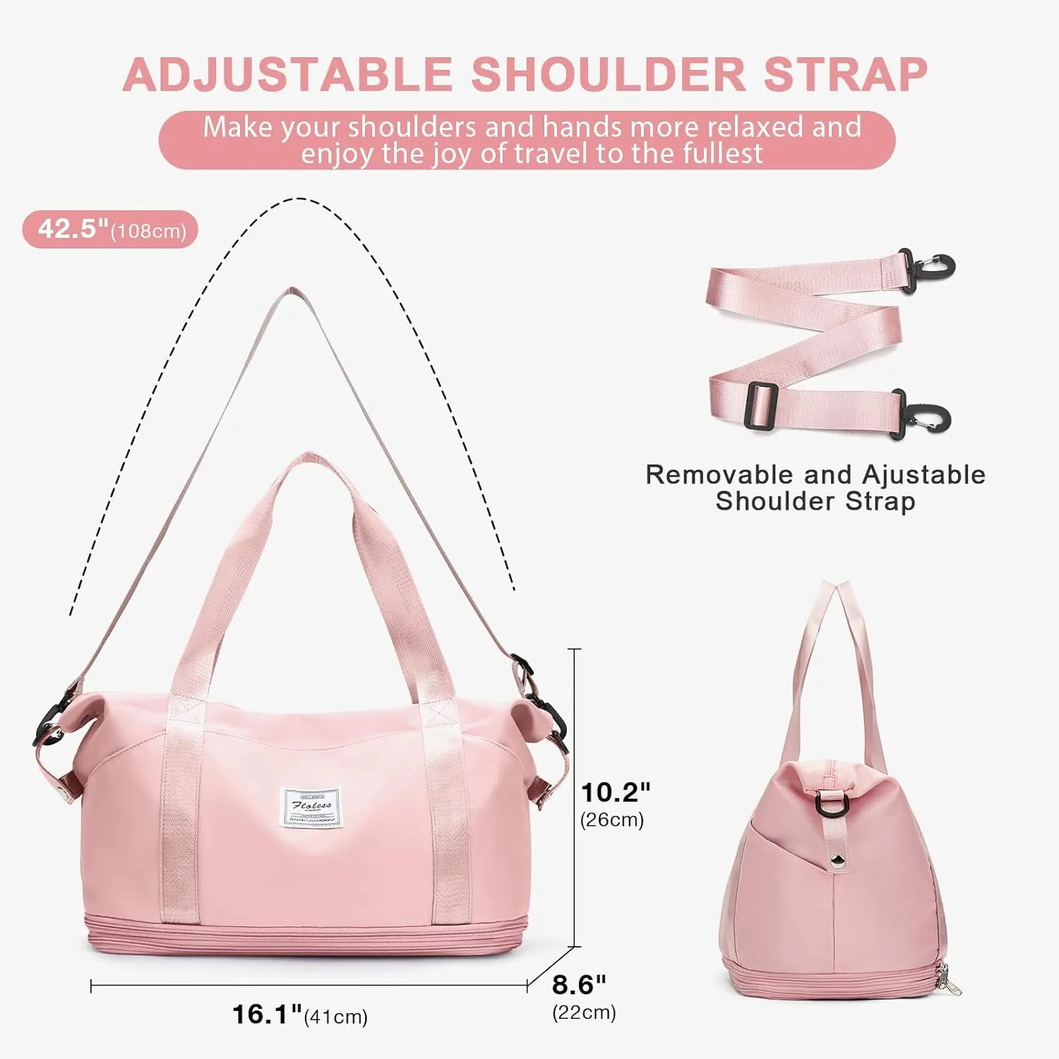 Travel Duffel Bag, Sports Tote Gym Bag, Shoulder Weekender Overnight Bag for Women