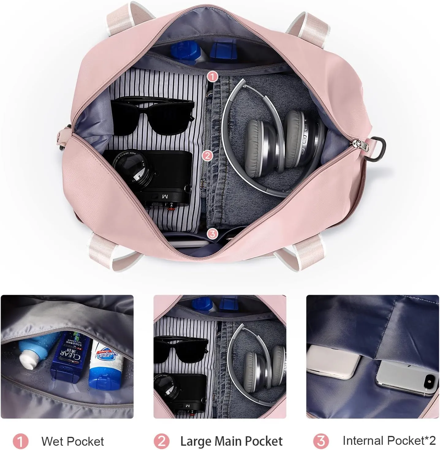 Travel Duffel Bag, Sports Tote Gym Bag, Shoulder Weekender Overnight Bag for Women