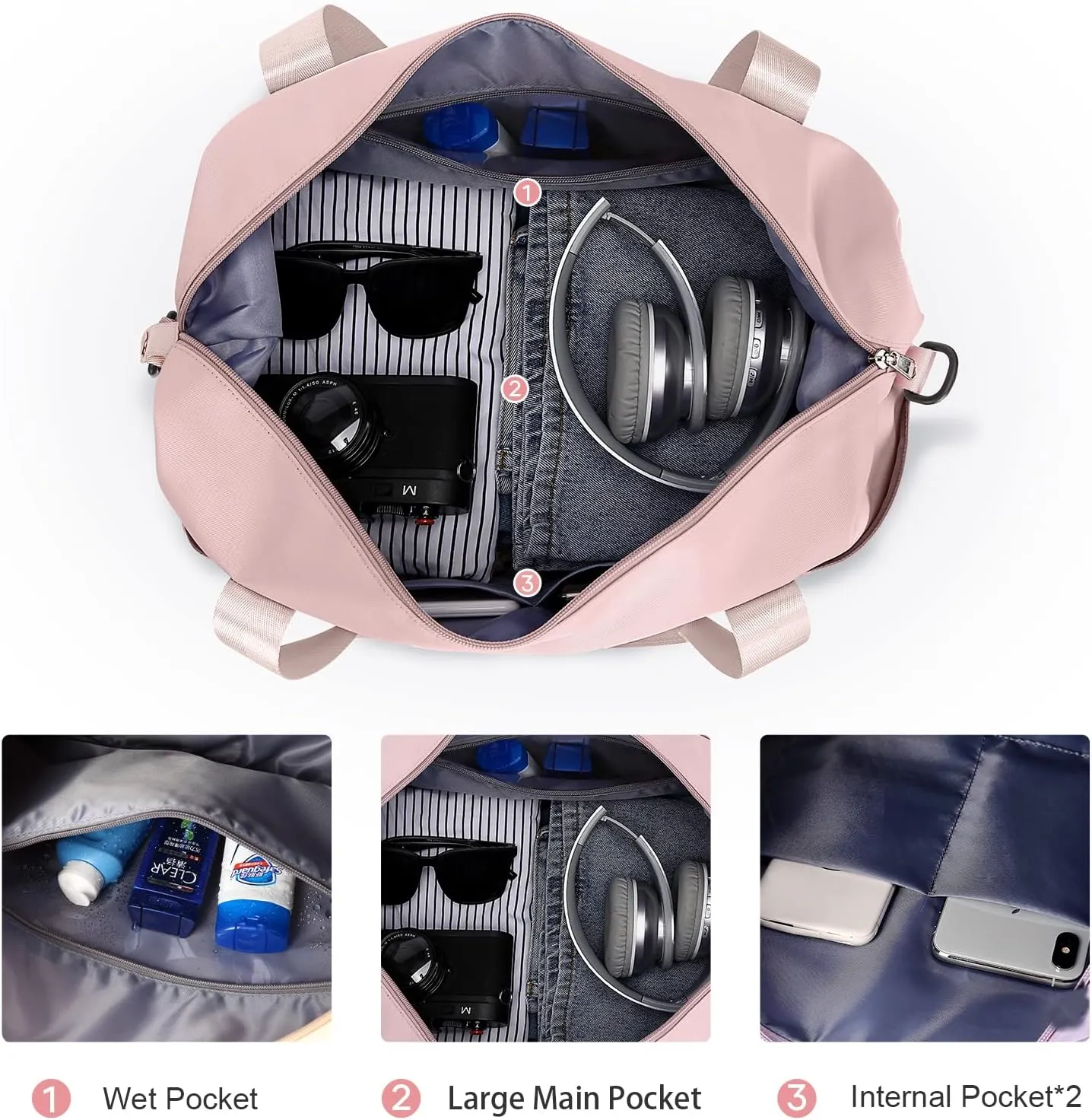 Travel Duffel Bag, Sports Tote Gym Bag, Shoulder Weekender Overnight Bag for Women