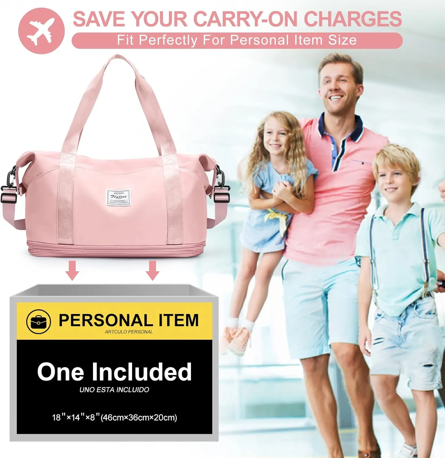 Travel Duffel Bag, Sports Tote Gym Bag, Shoulder Weekender Overnight Bag for Women