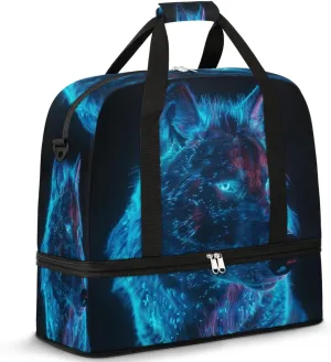 Travel Duffel Bag with Shoe Compartment, Animal Wolf Themed Pattern Shoulder Weekender Bags for Women, Foldable Waterproof Travel Bag Carry on Bag