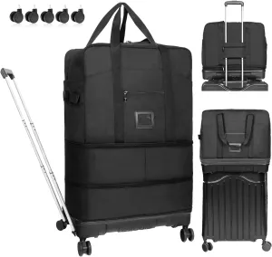 Travel Duffel Bag with Wheels,Expandable Foldable Travel Bag with Telescoping Handle,Which Can Be Used As Carrying Bags And Placed On Suitcases,Large Suitcase for Men Women