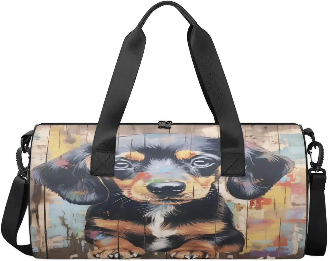 Travel Duffel Bag Wood Dog Sports Gym Bag for Womens Mens, Waterproof Weekend Overnight Bag Lightweight Carry on Bag for Airplanes Yoga Dance Beach Swim Hospital Holdalls,A-999