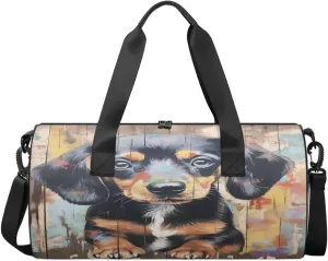 Travel Duffel Bag Wood Dog Sports Gym Bag for Womens Mens, Waterproof Weekend Overnight Bag Lightweight Carry on Bag for Airplanes Yoga Dance Beach Swim Hospital Holdalls,A-999