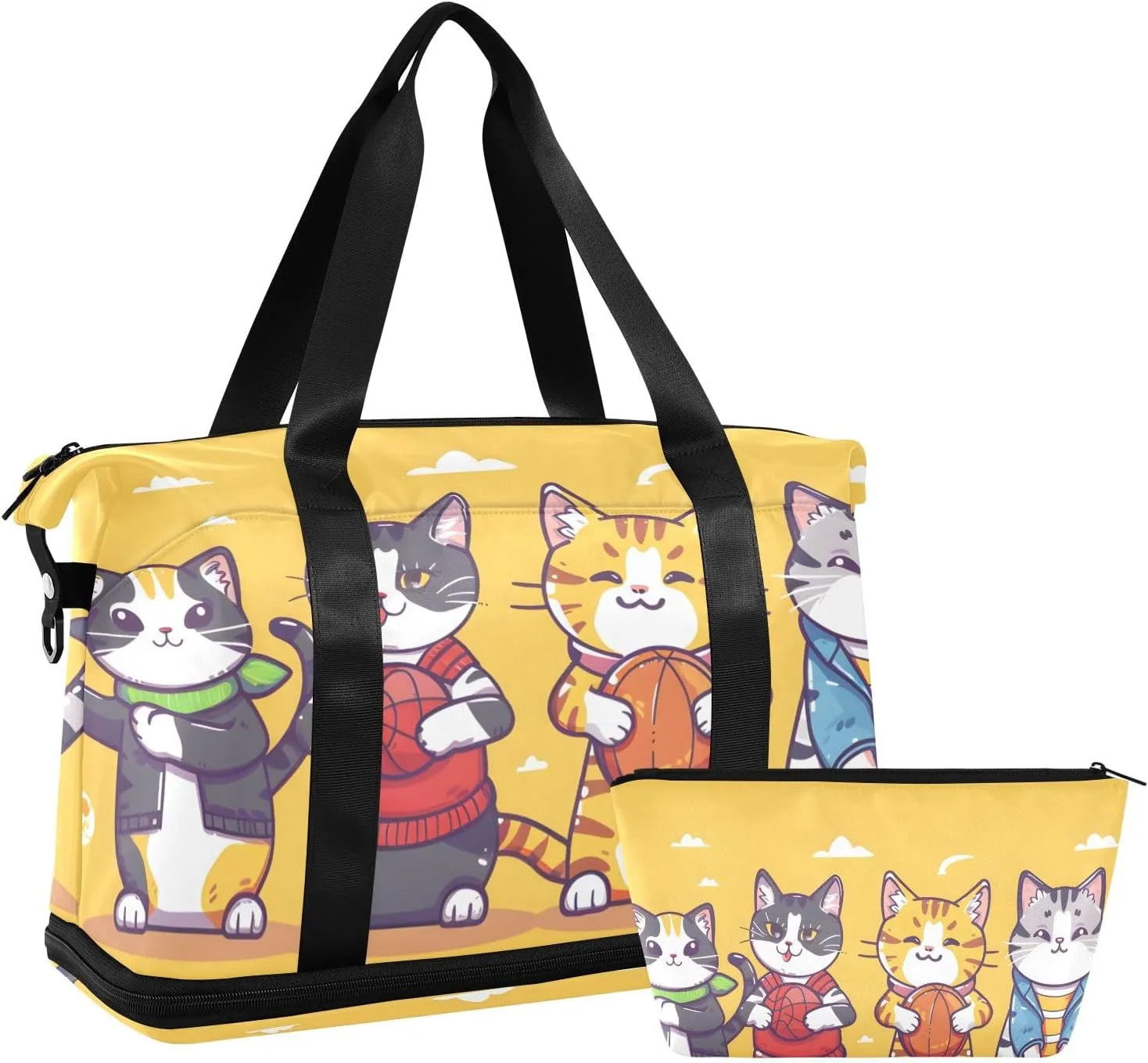 Travel Duffel Gym Sports Luggage Bag Expandable Large Capacity Cats Basketball 1 Sports Bag for Women and Men