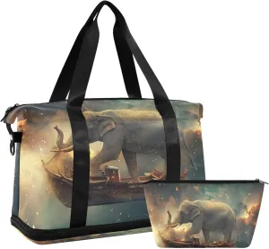 Travel Duffel Gym Sports Luggage Bag Expandable Large Capacity Elephant Magical Sports Bag for Women and Men