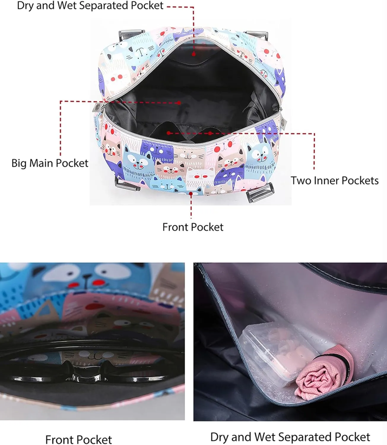 Travel Duffle Bag Weekender Overnight Bag Gym Tote with Dry and Wet Separated Pocket for Women Girls Shoulder Workout Duffel Bag Water Resistant (cow print)