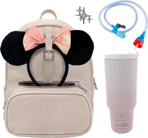 Travel Hydration Backpack & 30 oz Tumbler Bundle, Water-Resistant Girls Laptop Day Bag for Theme Parks, Work & Camping, Casual & Comfortable for Women On-The-Go (Vanilla Vibes)