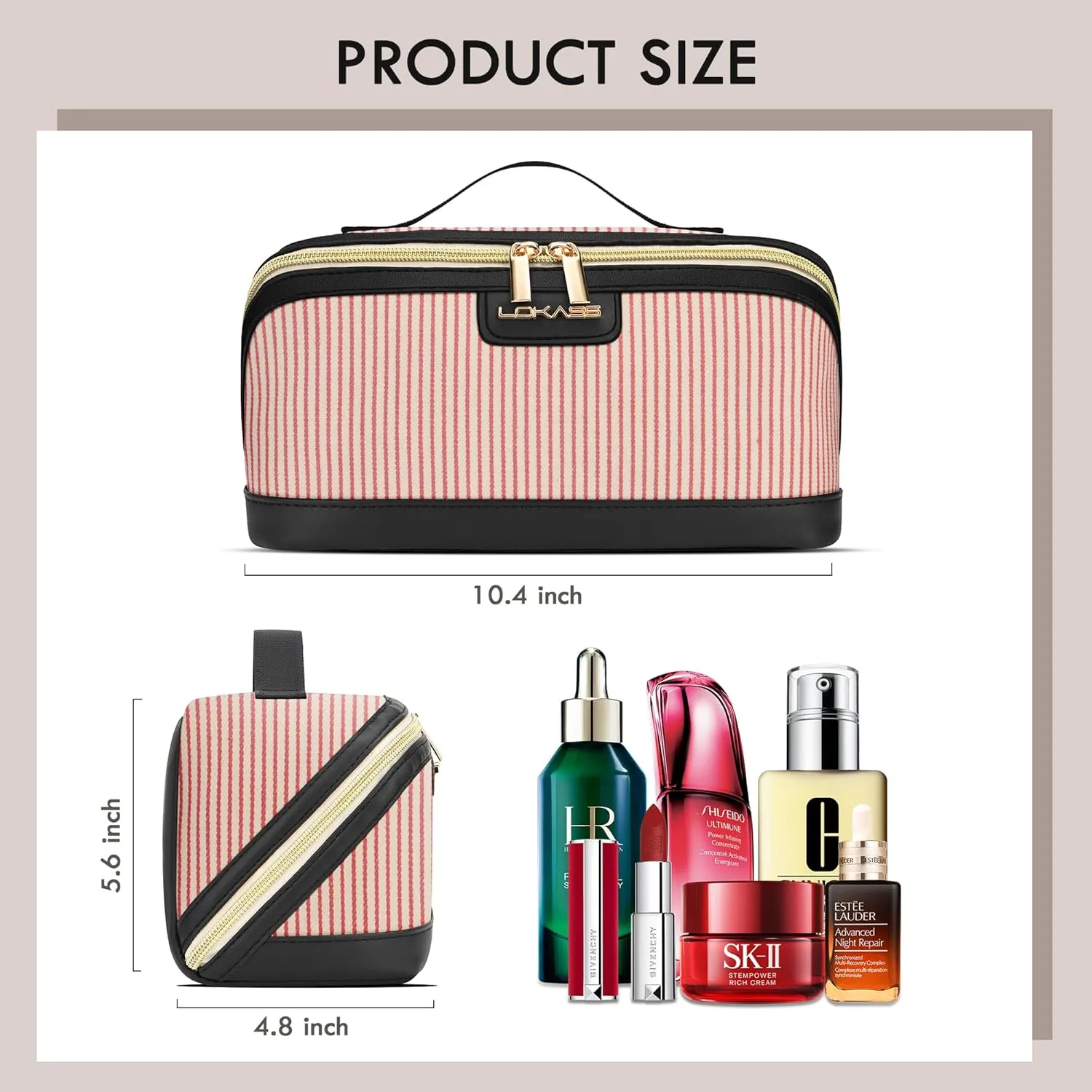 Travel Makeup Bag, Large Capacity Cosmetic Bags for Women, Water-Resistant Portable Travel Toiletry Bag Skincare Bag Stuff for Women with Handle and Divider Open Flat PU Bottom