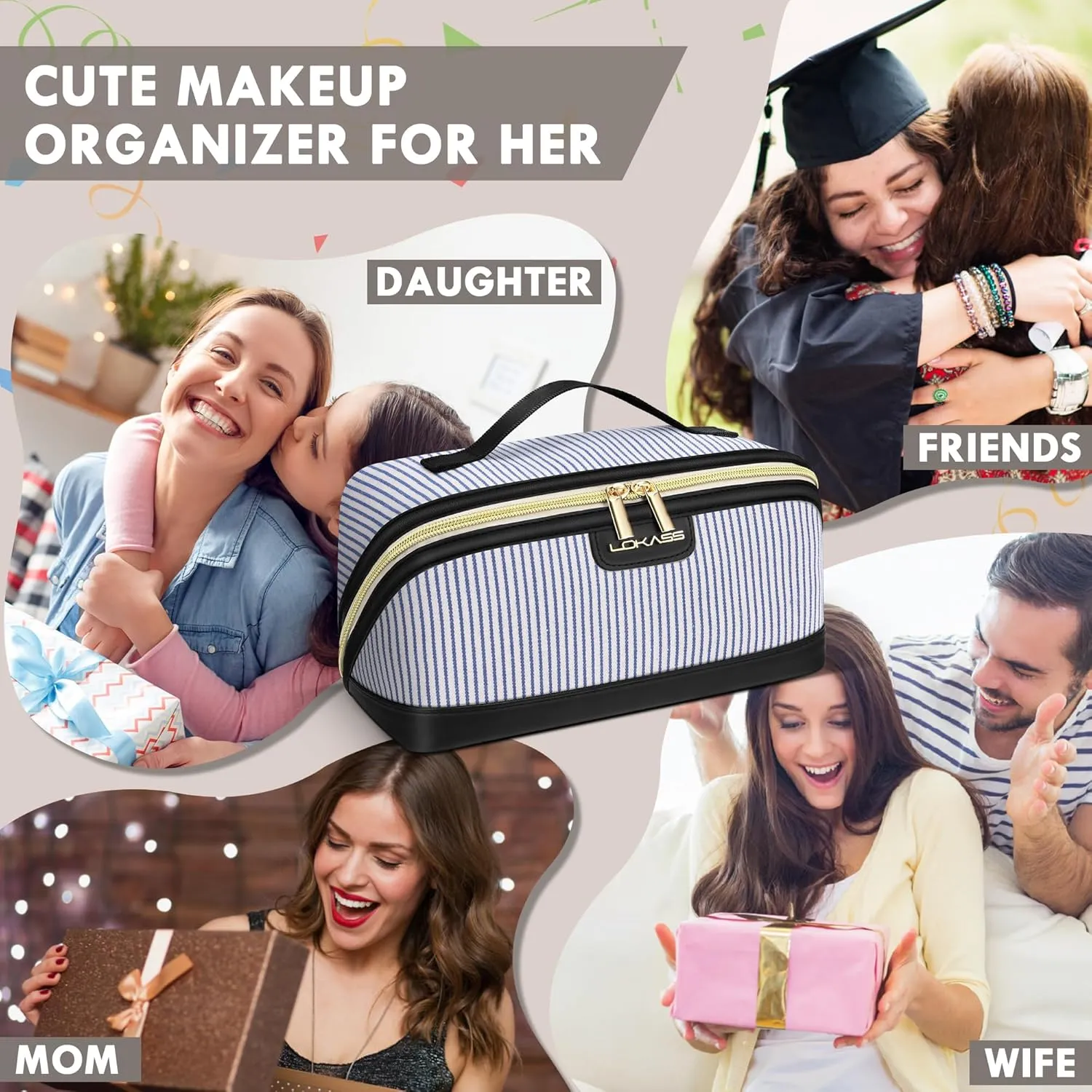 Travel Makeup Bag, Large Capacity Cosmetic Bags for Women, Water-Resistant Portable Travel Toiletry Bag Skincare Bag Stuff for Women with Handle and Divider Open Flat PU Bottom