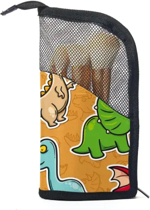 Travel Makeup Brush Holder, Large Stand-Up Makeup Brush Case, Professional Brush Organizer Foldable Makeup Artist Brush Storage Bag - Colorful Beast Dinosaur Orange